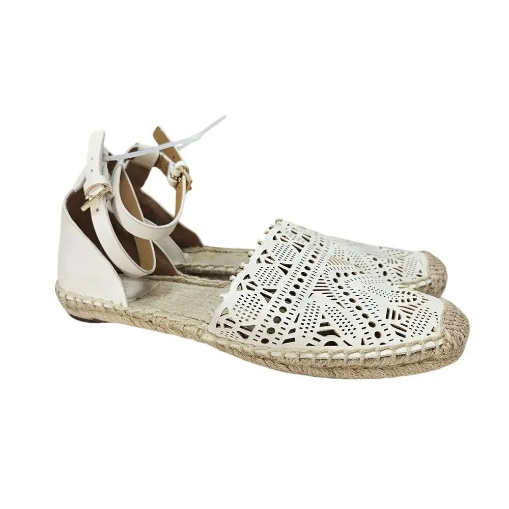 Tory Burch 7 Clarice White Cut Out Espadrille Sandal Boho Coastal Casual Preppy